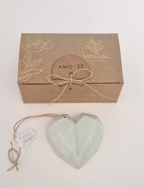Coração geométrico verde - Cerâmica Perfumada da Mineral Organic Crafts