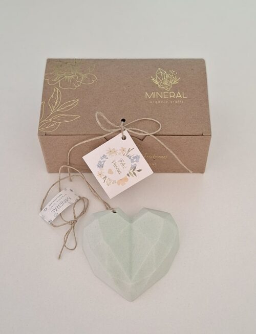 Coração geométrico verde - Cerâmica Perfumada da Mineral Organic Crafts