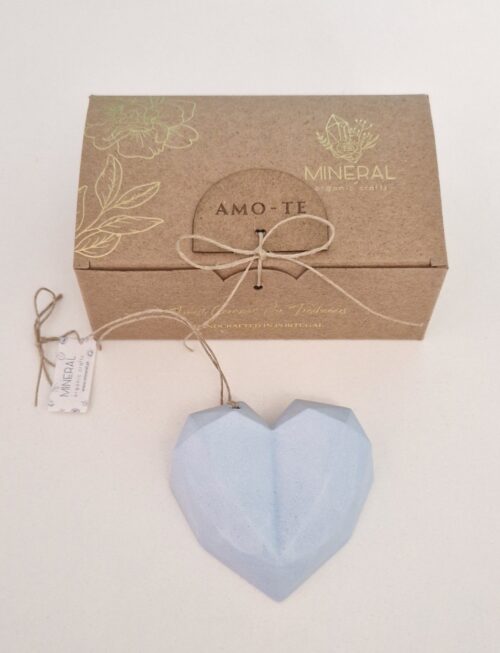 Coração geométrico azul - Cerâmica Perfumada da Mineral Organic Crafts