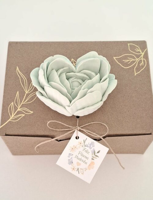 Coração em flor grande verde - Mineral Organic Crafts