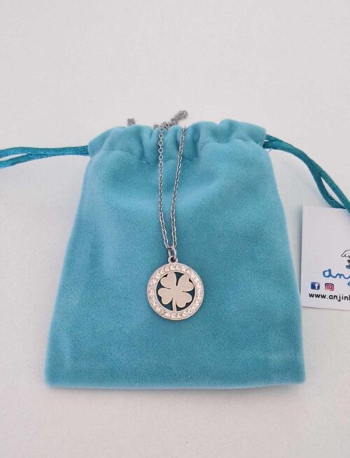 Colar aço trevo da sorte