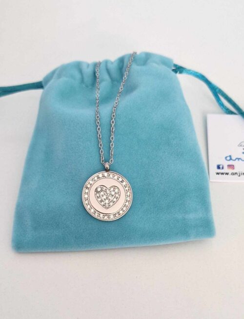 Colar aço coração strass