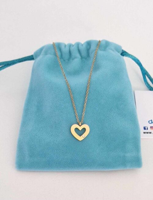 Colar aço coração dourado