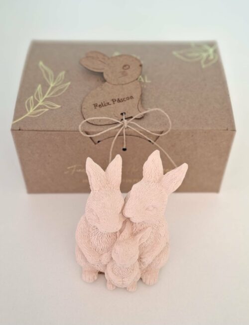 Família 3 coelhos rosa - Mineral Organic Crafts