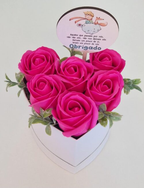 Caixa Coração Rosas - Obrigado
