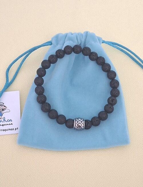 Pulseira aço pedras vulcânicas