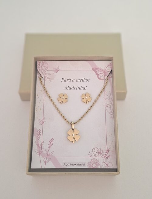 Conjunto trevo dourado - Madrinha