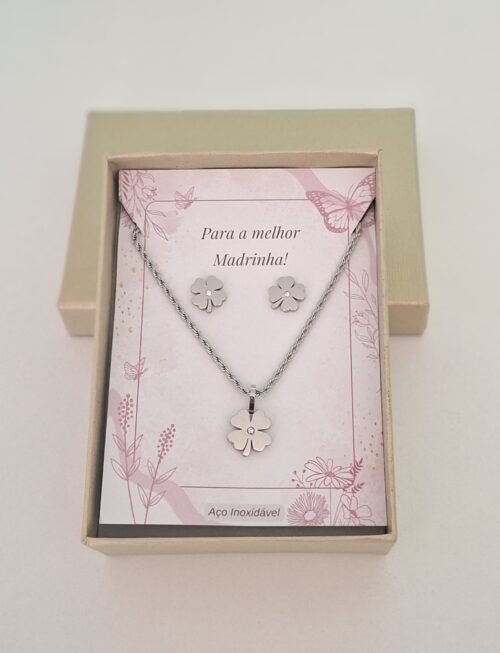 Conjunto trevo prateado - Madrinha