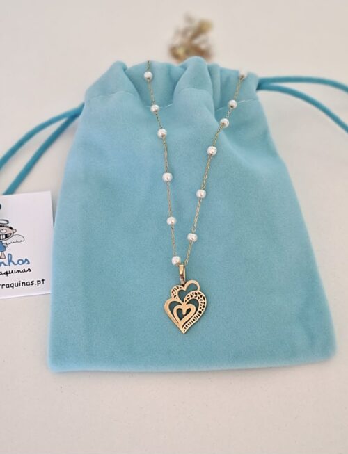 Colar pérolas aço coração de Viana