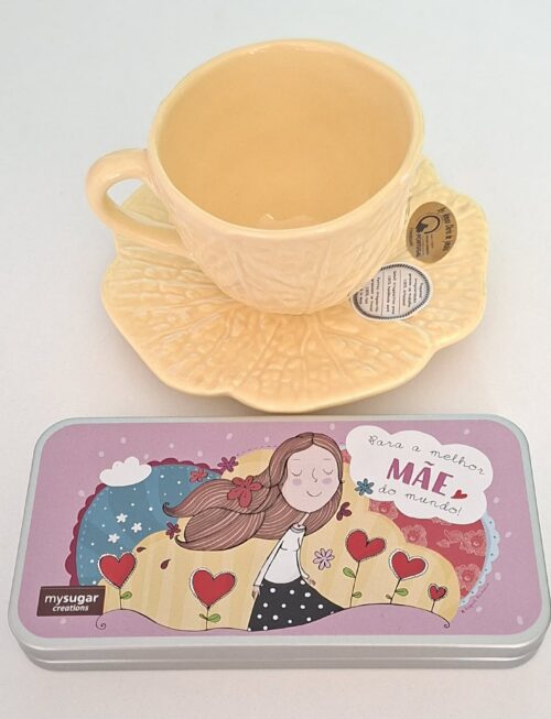 Chávena + Pires amarelo + Lata chocolate Mãe