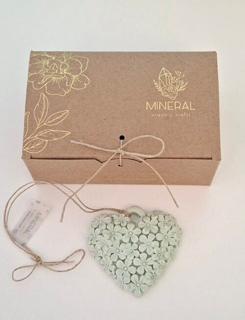 Coração florido verde - Cerâmica Perfumada da Mineral Organic Crafts
